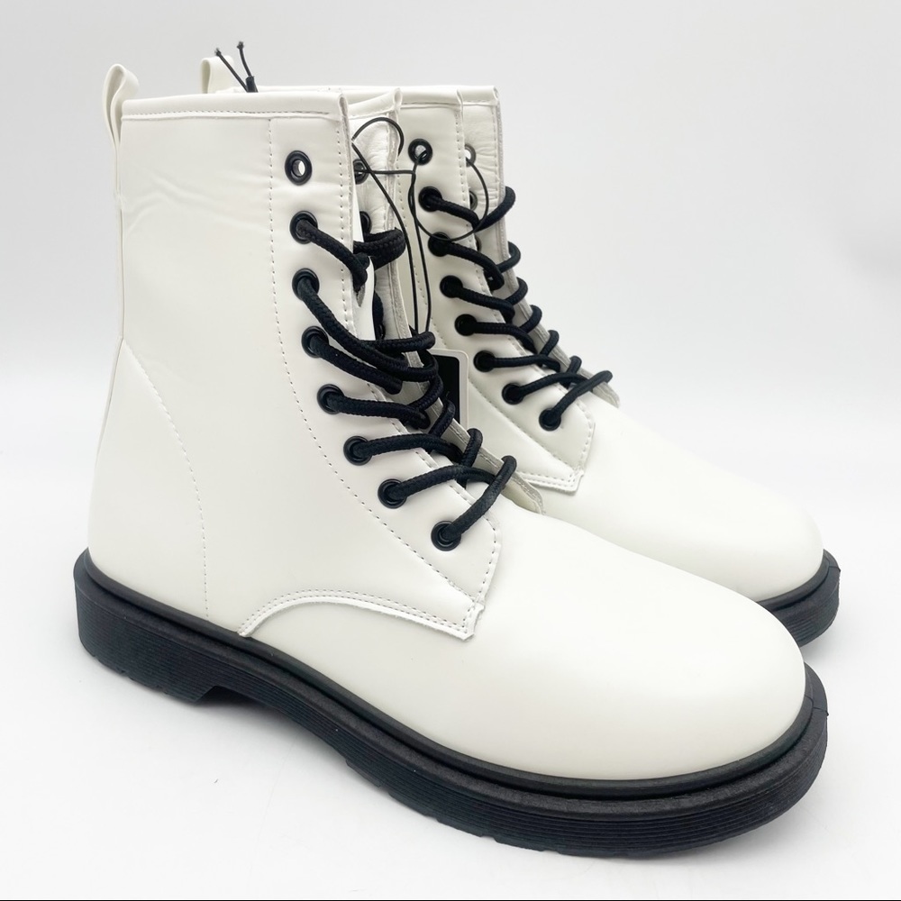 CHARLES ALBERT WHITE COMBAT BOOTS VEGAN LEATHER. SIZE 11
